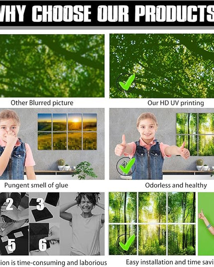YPY Sound Proofing Panels for Walls Morning sunrise forest green trees: 6 Pack 72×48 Inches Decorative Art Acoustic Panel Sound Dampening Panels Absorbing Treatment