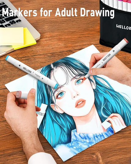 Alcohol Markers, 100 Colors Dual Tip Art Markers for Coloring, Drawing, Illustrations, Book Painting, Alcohol Based with Carrying Case for Adult