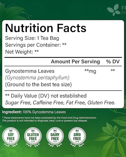 FreshDrinkUS, Premium Gynostemma Tea Bags (Jiaogulan) | 135 Count | Naturally Smooth & Earthy Caffeine-Free Herbal Tea – Plant-Based Tea Bags for Daily Enjoyment. Caffeine Free, Sugar Free. Vegan