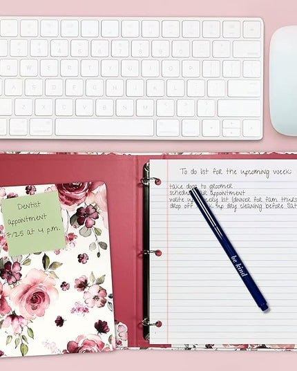 Steel Mill & Co Cute Mini Spiral Notebook, 8.25" x 6.25" Journal with Durable Hardcover and 160 Lined Pages, Rose Floral