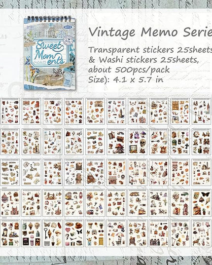 SIBLYMONA Vintage Stickers Pack, 50 Sheets Over 500 Pcs Art Stickers for Journaling, Scrapbooking Supplies and Junk Journal Bullet Journal Deco & Collage Kit Planner Accessories (Flower)