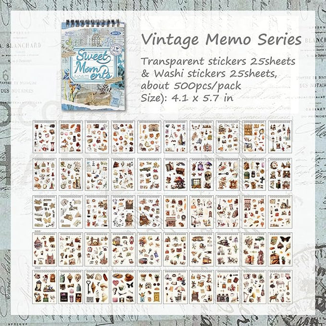 SIBLYMONA Vintage Stickers Pack, 50 Sheets Over 500 Pcs Art Stickers for Journaling, Scrapbooking Supplies and Junk Journal Bullet Journal Deco & Collage Kit Planner Accessories (Flower)