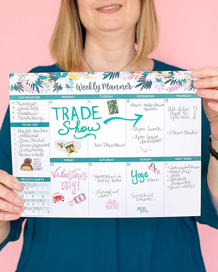 bloom daily planners Horizontal Weekly Tear-Off To Do List Planning Pad - Undated Notepad Organizer & Healthy Habit Tracker - 8.5” x 11” - Floral