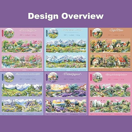 MiyouLuna 6 Rolls Scenic Landscape PET Tape, Seamless Countryside and Mountain Views Decorative Scrapbook Supplies for Journaling Planners and Creative Crafting