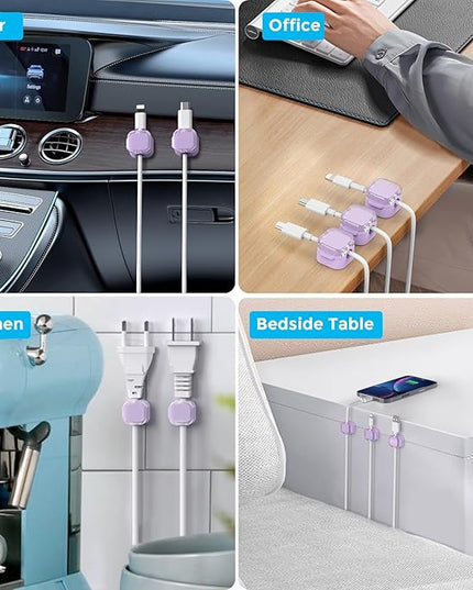 AhaStyle 6 Pack Magnetic Cable Organizer [1s Lock] Cord Holders Clips Strong Adhesive Cord Keeper [Smooth Adjustable] Hide Wire Cord Organizer for Nightstand Kitchen Car Office (Lavender)