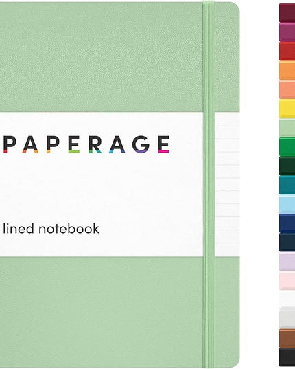 PAPERAGE Lined Journal Notebook, (Sage Green), 160 Pages, Medium 5.6 in x 8 in - 100 GSM Thick Paper – Hardcover Journaling Notebook for Work, School & Note Taking