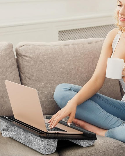 Besign LT08 Laptop Stand, Portable Lap Desk with Pillow Cushion, Fits up to 14 inch Laptop, with Anti-Slip Strip for Desk, Sofa & Bed, Black and Gray