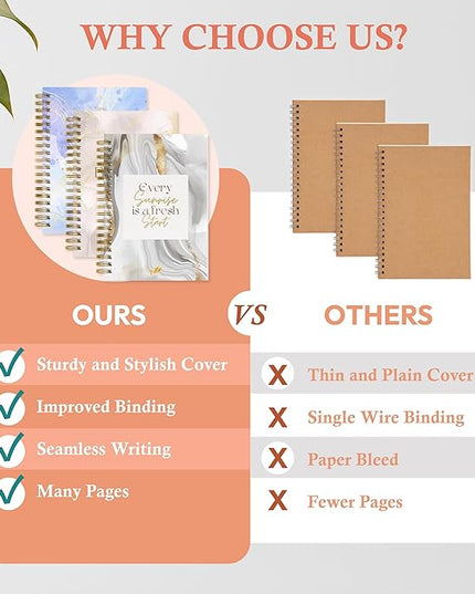 Hardcover Spiral Journal, 10.25" x 7.25", 300 Pages Large College Ruled Notebook for Women, Ideal for Writing, Journaling, Note-Taking, Work, School