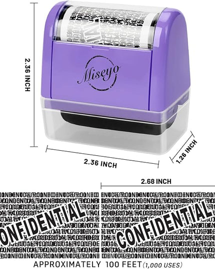 Miseyo Identity Theft Protection Roller Stamp Set - Purple (6 Refill Ink Incleded)