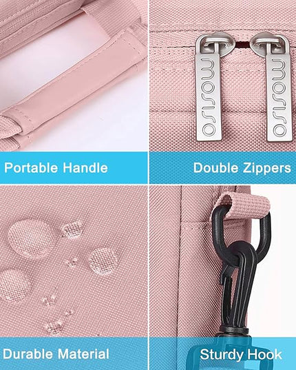 MOSISO Laptop Shoulder Bag 15.6 inch, 15-15.6 inch Computer Bag Compatible with MacBook Pro 16 inch, HP, Dell, Lenovo, Notebook with 2 Raised&1 Flapover&1 Horizontal Pocket&Handle&Belt, Pink