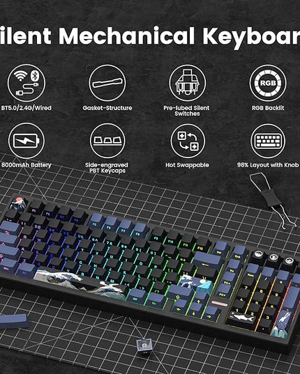 Wireless Gaming Keyboard QMK/VIA, Mechanical Keyboard, Bluetooth 5.0/2.4GHz/USB-C,Hot Swappable Custom Keyboard,Gasket Structure,Pre-lubed Linear Switches RGB Backlit ComputerKeyboards