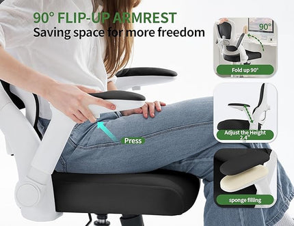 Ergonomic Office Chair - Computer Desk Chair with Adjustable Lumbar Support - 400lbs Executive Desk Chair High Back with Headrest Flip-Up Arms for Long Hours, Rolling Chair (White Black)