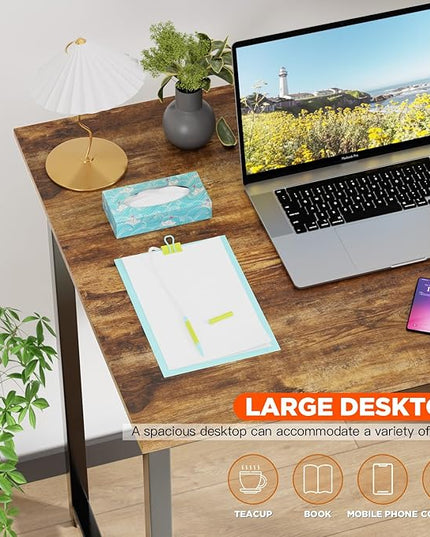 PayLessHere | 32 Inch Computer Desk | Brown | Office Desk with Metal Frame, Adjustable Feet | Water-Resistant, Scratchproof Surface | Sturdy Writing Table for Home Office or Study | Pack of 2