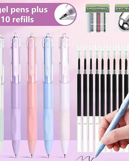 Ristpal 42 PCS Aesthetic School Supplies with Large Pencil Case, 12 Marker Pens with box, 5 Black Ink Gel Pens, 6 Mechanical Pencils Set, Sticky Notes, Complete Essentials Stationery Kit for Students