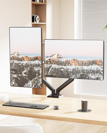 Mount-It! Full Motion Dual Monitor Mount with Spring Arms, 17" to 32", Full Motion Monitor Arm with Tilt, Rotation, Swivel, Height Adjustment, Clamp or Grommet, Fits VESA 75x75 and 100x100 - Black
