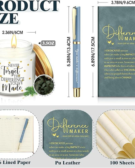4 Pcs Difference Maker Gift for Women Men Teacher Employee Appreciation Gift for Coworker Staff Coach Difference Maker Mug Notebook Scented Candle Motivational Ballpoint Pen for Valentines(Dark Blue)