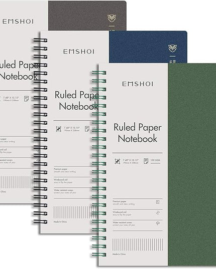 EMSHOI 3 Pack Spiral Notebook 7.48" x 10.15" - B5 Large Composition Notebooks College Ruled, 480 Pages 100gsm Lined Paper, Plastic Hardcover Journals for Writing Women Men Work School Supplies Gifts