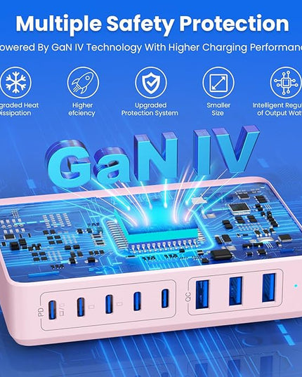 USB C Charger 300W USB C Charger Block 8-Ports GaN IV Fast Charging Station,PD 100W Laptop Charging Hub Wall Adapter Compatible with MacBook/Air,DELL,Steam Desk,iPhone 16/15/14,Galaxy S24