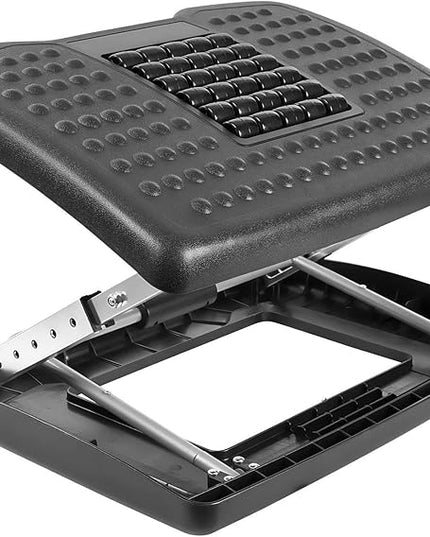 Mount-It! Adjustable Footrest with Massaging Bead | Adjustable Height and Tilt Office Foot Rest Stool for Under Desk Support | 5 Height Settings, 3 Tilt Settings | Black
