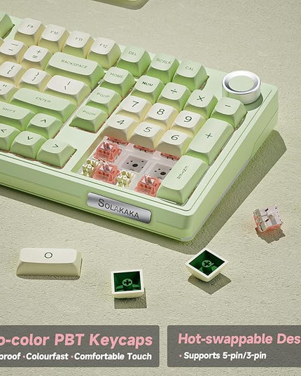 SOLAKAKA KI99 Pro Wireless Mechanical Keyboard Quiet Switch,Hot Swappable Pre-Lubed Switches Silent Keyboard with RGB Backlit,Gasket Structure Computer Gaming Keyboards(GreenWhite, Silent Switch)