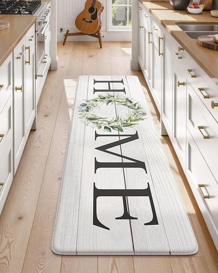 KIMODE Kitchen Mats Cushioned Anti Fatigue 24" x 71", Farmhouse Kitchen Rugs Runner Stain Resistant, Wide Ergonomic Standing Long Non Slip Waterproof Kitchen Floor Mat for Sink Laundry, White