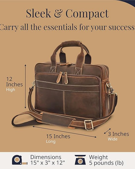 Luxorro Full-Grain Leather Briefcase for Men - Laptop Bag with Leather Computer Compartment