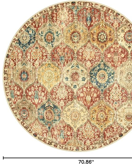Lahome Moroccan Trellis Washable Round Area Rug, Soft Round Rugs 6ft Ultra-Thin Non-Slip, Vintage Large Circle Carpet for Bedroom Living Room Kitchen Nursery, Red/Orange