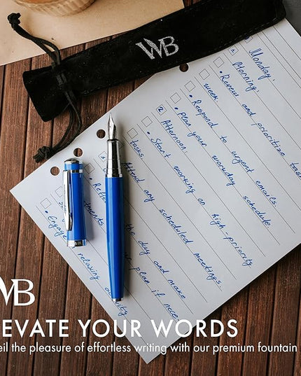 Wordsworth & Black Fountain Pen Set, Medium Nib, Includes 24 Pack Ink Cartridges, Ink Refill Converter & Gift Pouch, Chrome Finish, Calligraphy, [Imperial Blue], Perfect for Men & Women