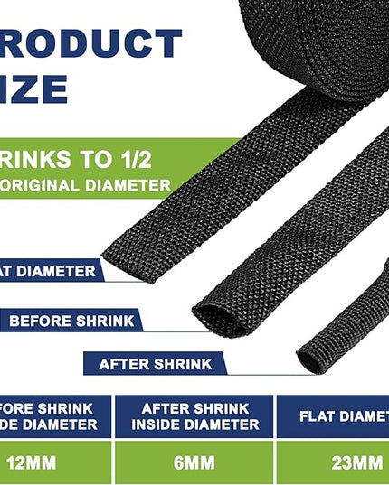 2:1Heat Shrink Wire Loom Braided Cable Sleeves,Heat Resistant Fabric Woven Shrink Tubing Wiring Harness for Protection Automotive,Harness Cable,Cable Management (1/2"-12ft)