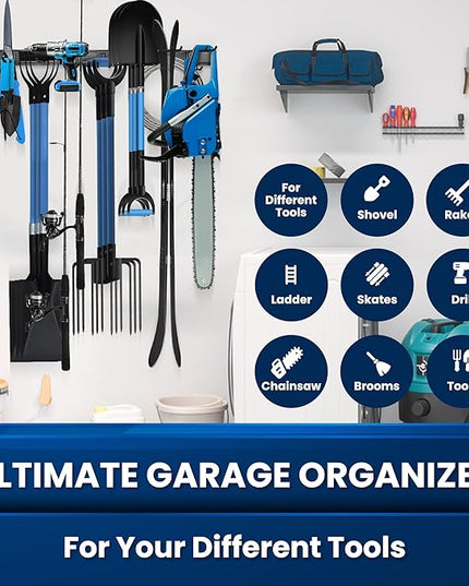 96'' All-Metal Garage Tool Organizer Wall Mount – Heavy-Duty Tool Rack Holds 960 lbs, Adjustable Hooks for Garage, Yard, and Garden Equipment