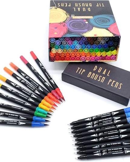 GC 72 Colors Dual Tip Brush Pens Highlighter 72 Art Markers 0.4mm Fine liners & Brush Tip Watercolor Pen Set for Adult and kids Coloring Books, Calligraphy, Hand Lettering, Note Taking