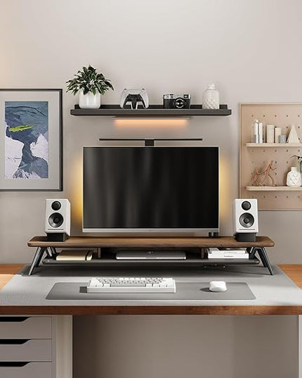 Fenge Dual Monitor Stand, Monitor Stands Riser for 2 monitors, 42.5 Inch Wood Desk Shelf with Storage Organizer and Cable Management for Office Desk Accessories