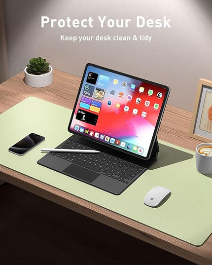 Aothia Leather Desk Pad Protector, Office Mat, Large Mouse Pad, Non-Slip PU Leather Blotter, Laptop Desk Pad, Waterproof Writing Pad for Office and Home (Grass Green, 31.5" x 15.7")