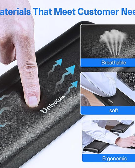 UnivoColors L-Shaped Desk Edge Cushion,PU Leather,Non-Slip,Separate Design,Memory Foam Desk Edge Support,Ergonomic Design for Long-Hour Work(11.8 * 3.9 inch 2-Piece Set of Black)