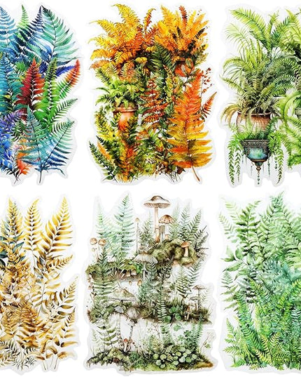 AuriicLeaf Fern Plant-Themed PET Sticker Set, 120Pcs Botanical Stickers for Scrapbooking, Journaling, Junk Journal Supplies, and DIY Crafts