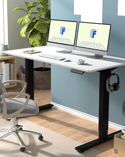 FLEXISPOT EN1 One-Piece Standing Desk with 1-Inch Thick Desktop, 55"x28" Electric Height Adjustable Desk for Home Office & Multi-Device Workstations, White