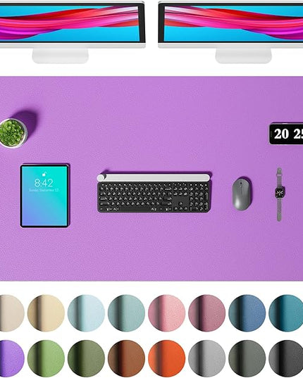Aothia Faux Leather Desk Mat – Large Mouse Pad, Non-Slip PU Leather Blotter, Waterproof Writing Surface for Office and Home (Iris Violet, 47.2" x 23.6")