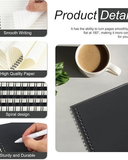 miikoul 60 Packs A5 Spiral Notebooks, Black Ruled Notebooks Bulk, 8.3"×5.5", 60 Sheets/120 Pages, Hardcover Lined Journal Notepad Travel Notebooks for Office and Back to School Supplies
