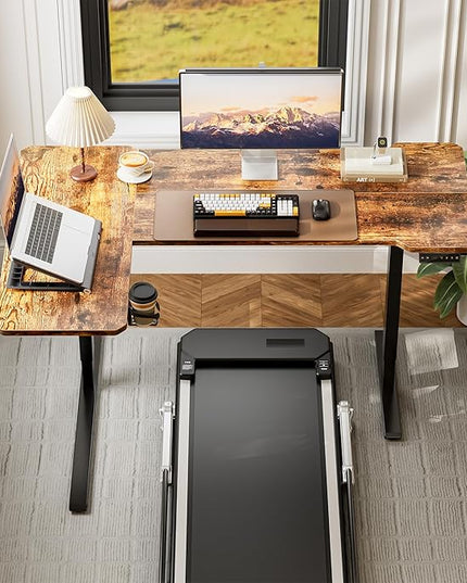 59 Inch L Shaped Standing Desk Electric Adjustable Height, Corner Standing Desk, Electric Sit Stand Table with Reversible Splice Boards for Computer Office Home (Rustic Brown)