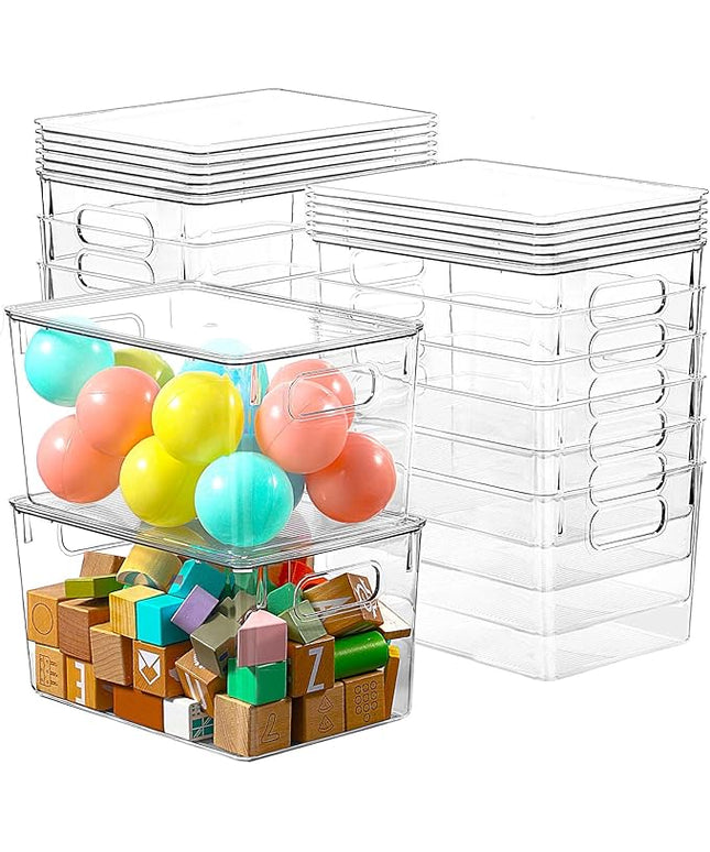 12 Pack Clear Storage Bins with Lids, 7 Quart Stackable Storage Boxes for Storage and Organization, Plastic Storage Containers with Lids, Plastic Bins with Handles for Office, Bedroom, Study Room