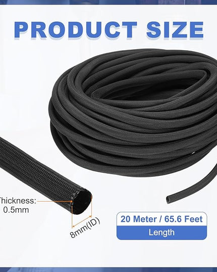 uxcell Insulation Cable Protector,8mm/0.5 Inch-20m/66 Feet High Temp Fiberglass Sleeve Black
