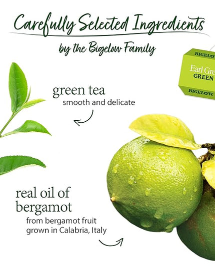 Bigelow Tea Earl Grey Green Caffeinated Bags, 20 Count, Pack of 6
