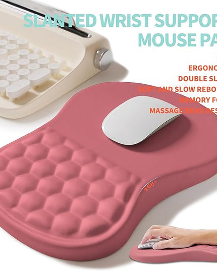2-in-1 Ergonomic Set, Wave Rise Keyboard Wrist Rest and Massage Bulge Slope Mouse Pad Wrist Support, Cushion Memory Foam Integrated to Relieve Wrist Pain, Muskmelon Pink