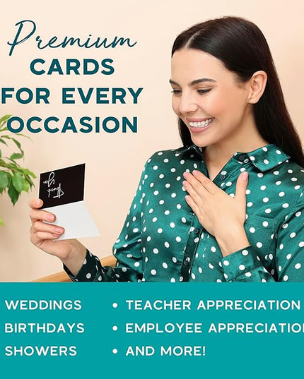 VNS Creations Thank You Cards With Envelopes Bulk Set & Stickers - 100 Pack 4x6 Blank Thank You Notes Bulk Box Set - Large Note Card Small Business, Wedding, Baby Shower & Bridal Shower - Black