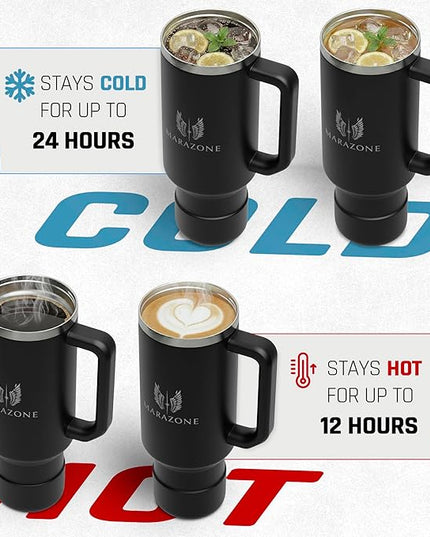 40 oz Insulated Tumbler with Handle and Straw – Stainless Steel Double Wall Vacuum Cup Fits Car Cup Holder, Hot Cold Travel Mug, BPA Free Reusable Water Bottle for Men Women - Midnight Black