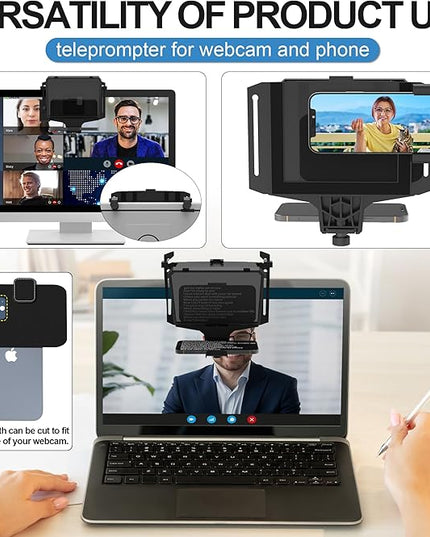 8-Inch Mobile Teleprompter, 3-in-1 Handheld/Desktop/Monitor Modes, HD 70/30 Optical Beam Splitter, Remote Control Support, Compatible with iOS & Android Tablets