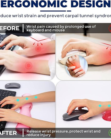 Gel Wrist Rest for Keyboard and Mouse, Wrist Rest for Keyboard, Mouse Wrist Support, Pain Relief, Cool Touch, Non-Skid, Keyboard and Mouse Wrist pad Set
