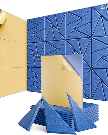 22 Pack Acoustic Panels with Self-Adhesive, 12"X 12"X 0.4"Sound Proof Foam Panels, Sound Panels High Density, Soundproof Wall Panels for Home Studio Office Sky Blue
