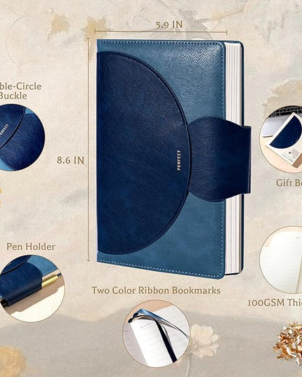CAGIE Lined Journal for Women, 100GSM Leather Journals for Writing with Buckle Closure,A5 Hardcover Diary Journaling Notebooks for Business Work School Note Taking 5.9" x8.59 (Blue)