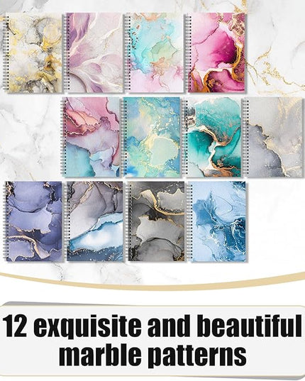 Fuutreo 12 Pcs Spiral Notebook for Work A5 8.3 x 5.7 Inch College Ruled Spiral Journal Notebook Kraft Cover Ruled Paper, 12 Color, 60 Sheets, 120 Pages for Office School(Marble Pattern)